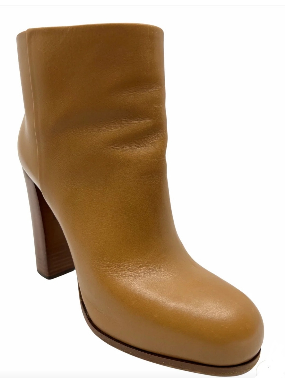 Celine Cognac Leather High Block Heel Ankle Boot